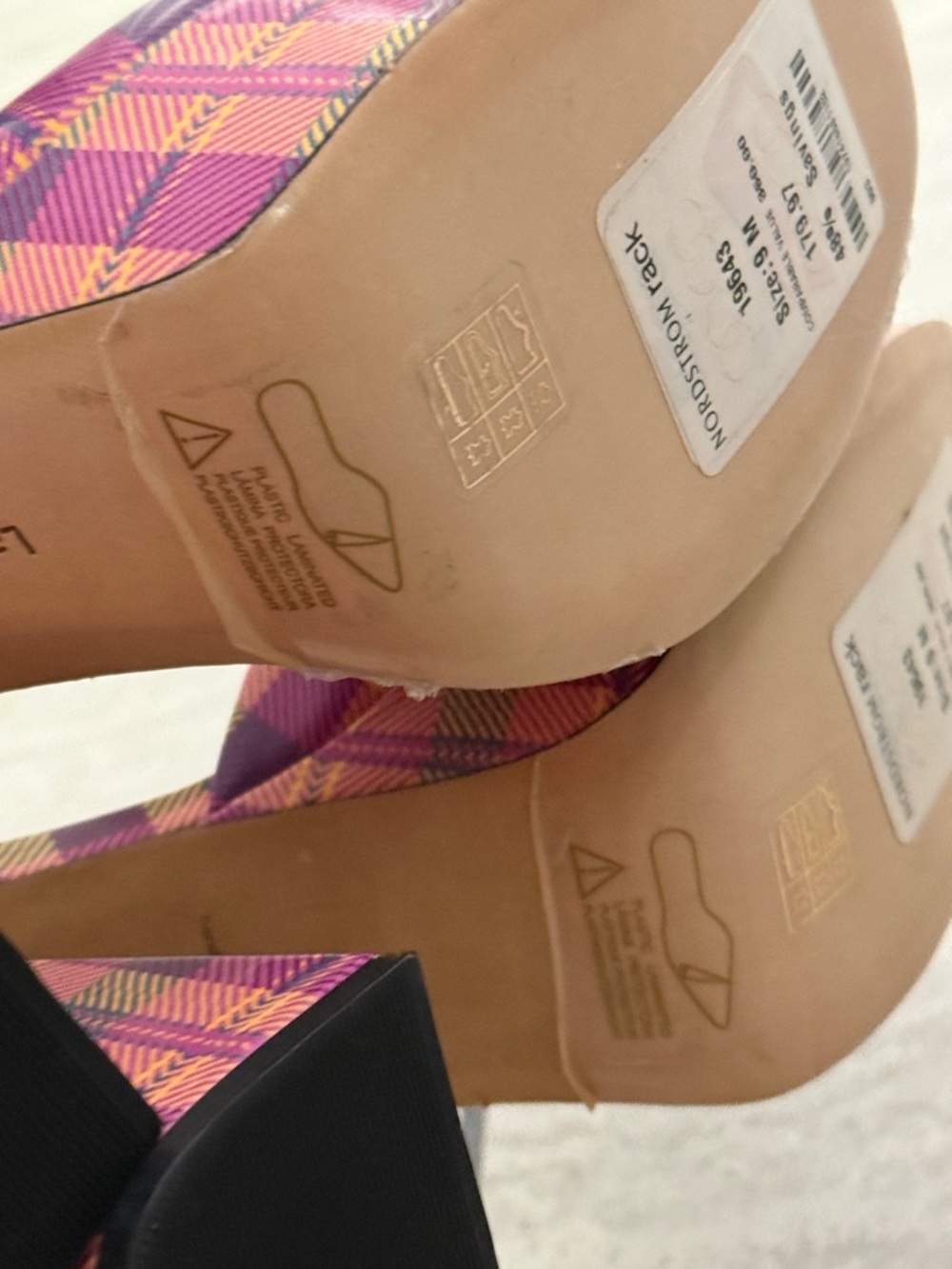 Larroudé Plaid Platform Heels – Pink Multi Statement Ankle Strap Pumps - size 9 - Picture 10 of 12